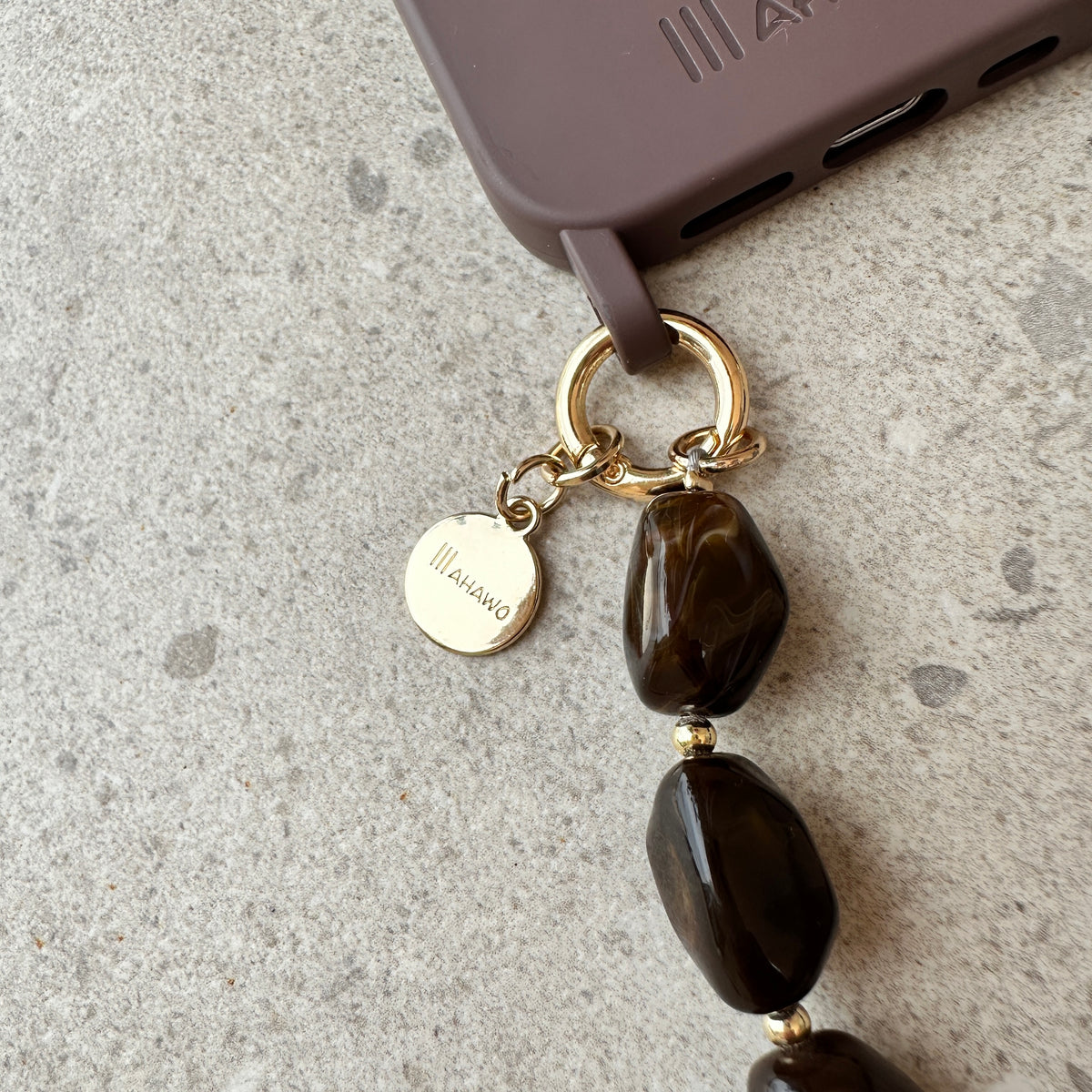 Short Stone Phone Strap Brown
