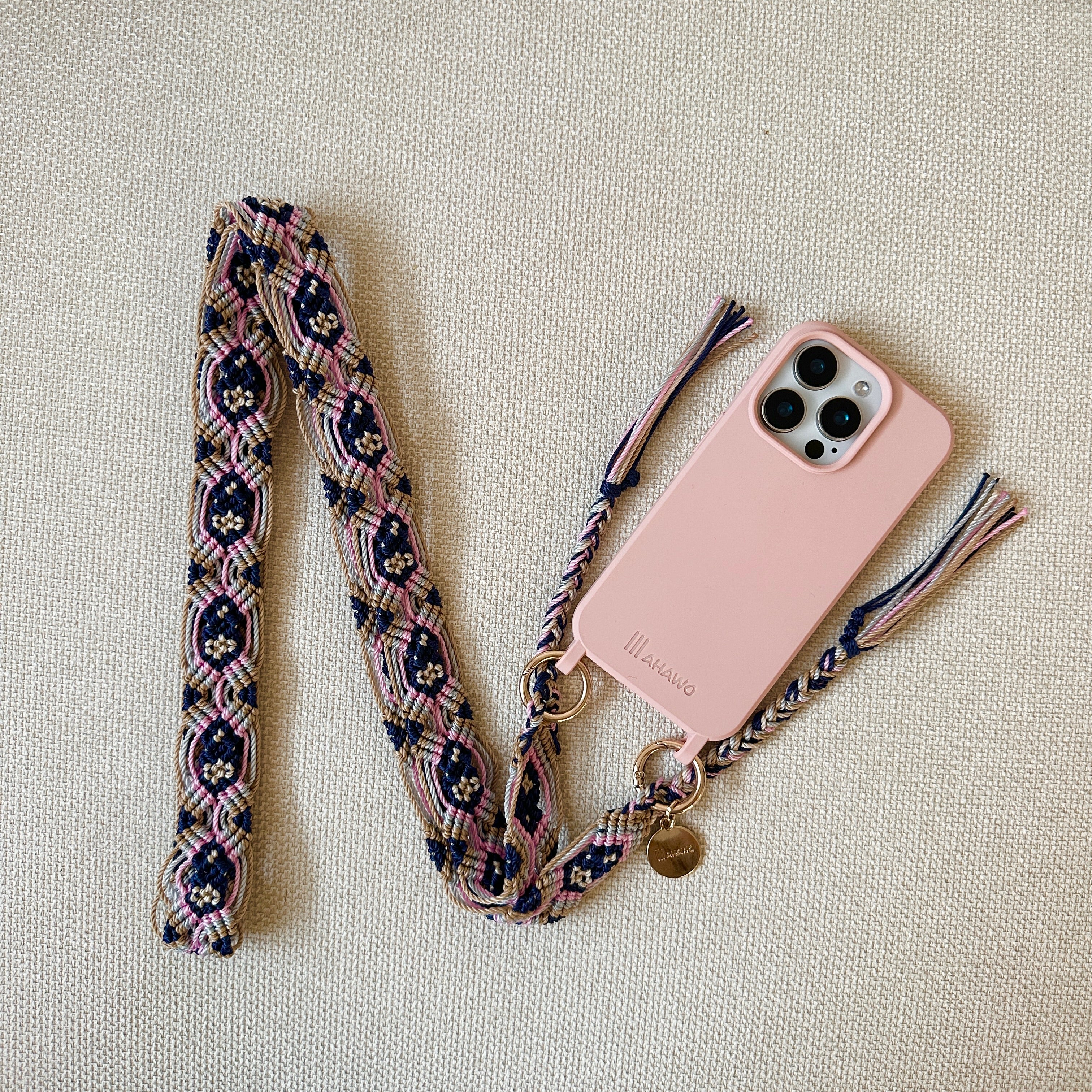 Navy Blossom Slim Phone Strap