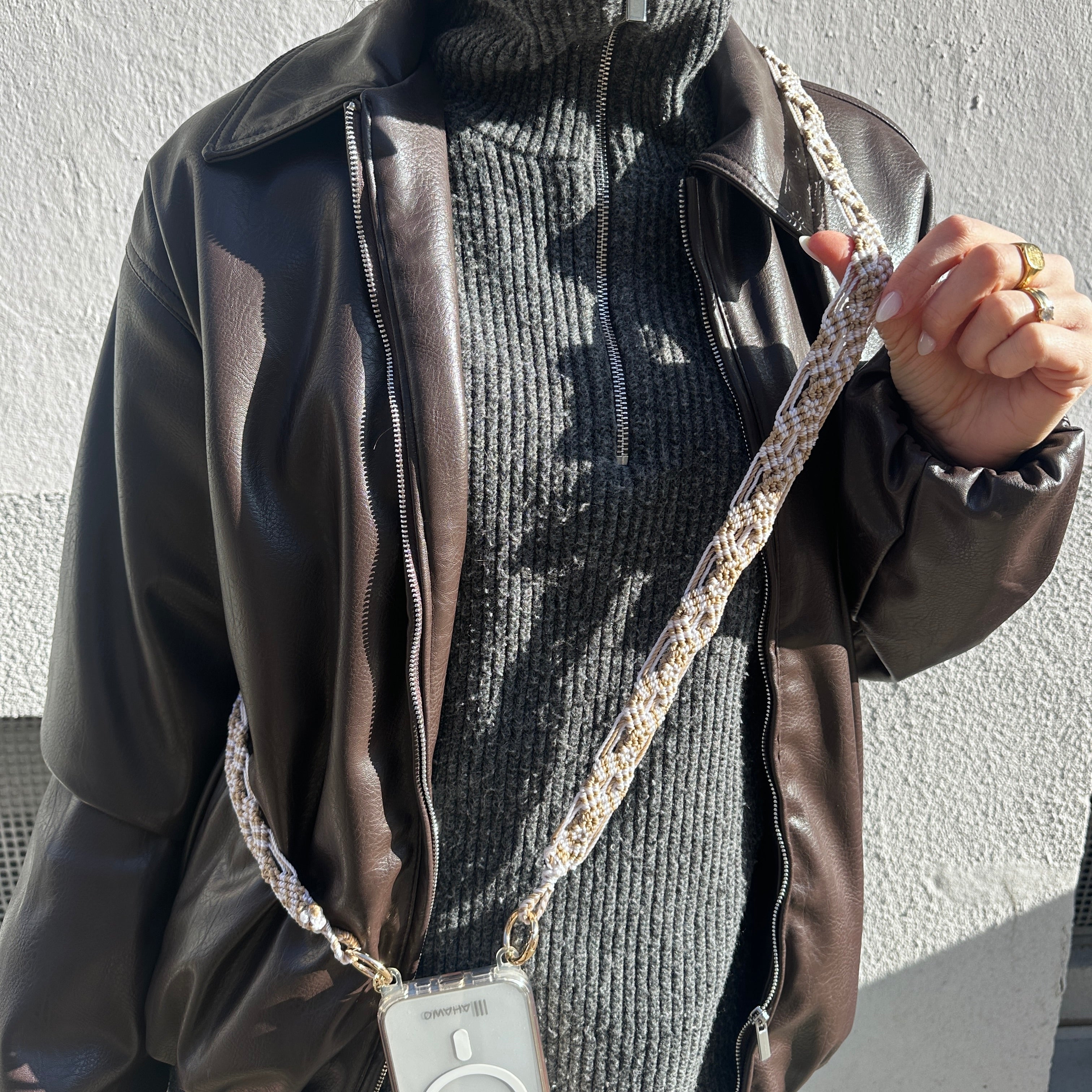 Cream Butter Slim Phone Strap with Eyelets
