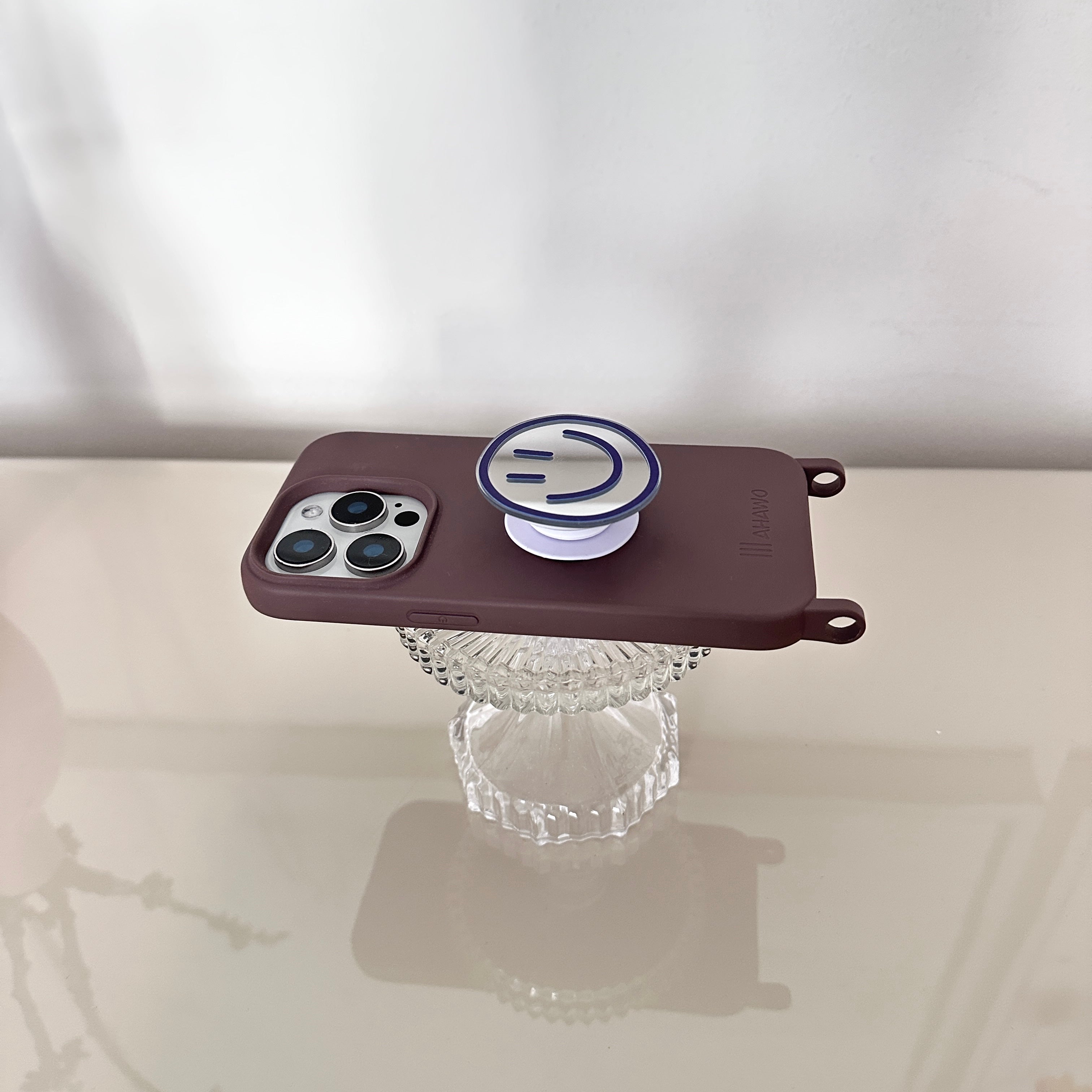 Phone Pop Holder Smiley Blue