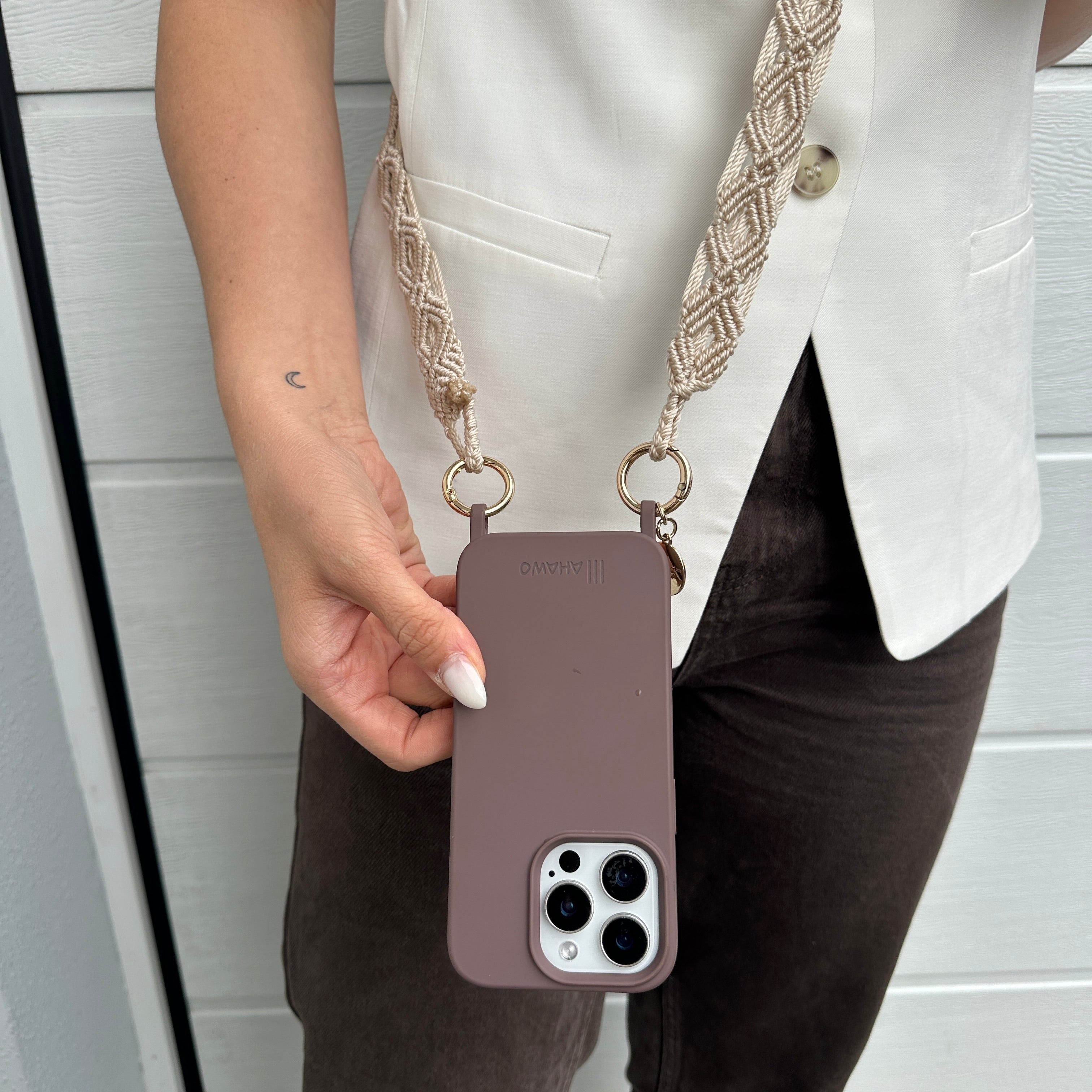 Cream Butter Slim Phone Strap with Eyelets