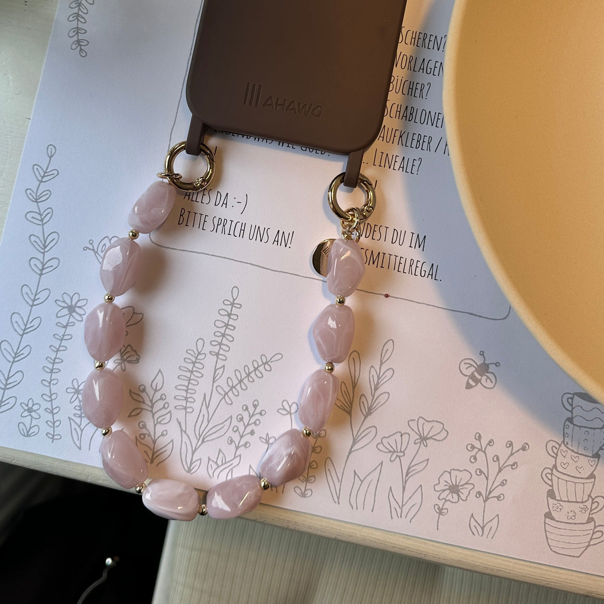 Short Stone Phone Strap Pink