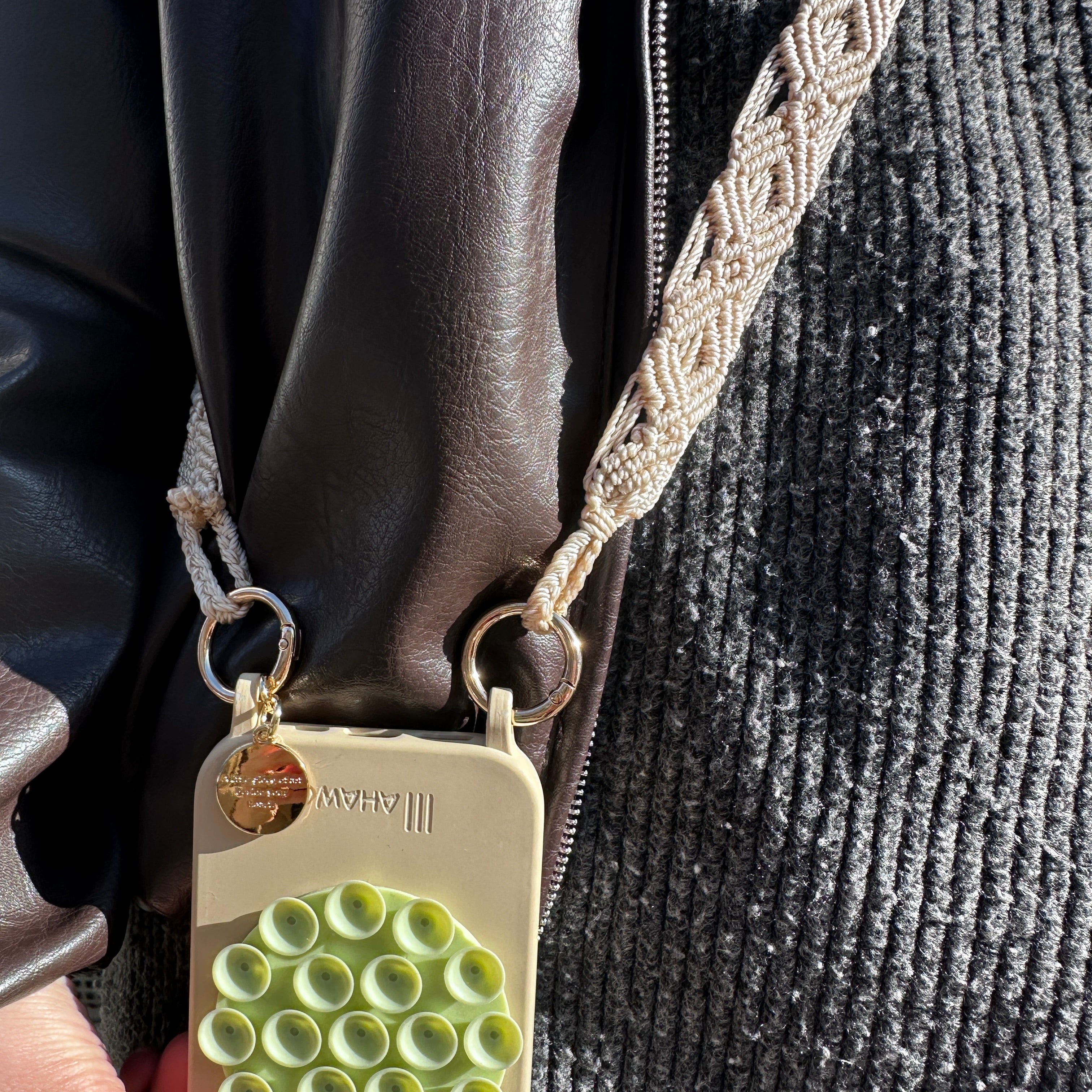 Cream Butter Slim Phone Strap with Eyelets