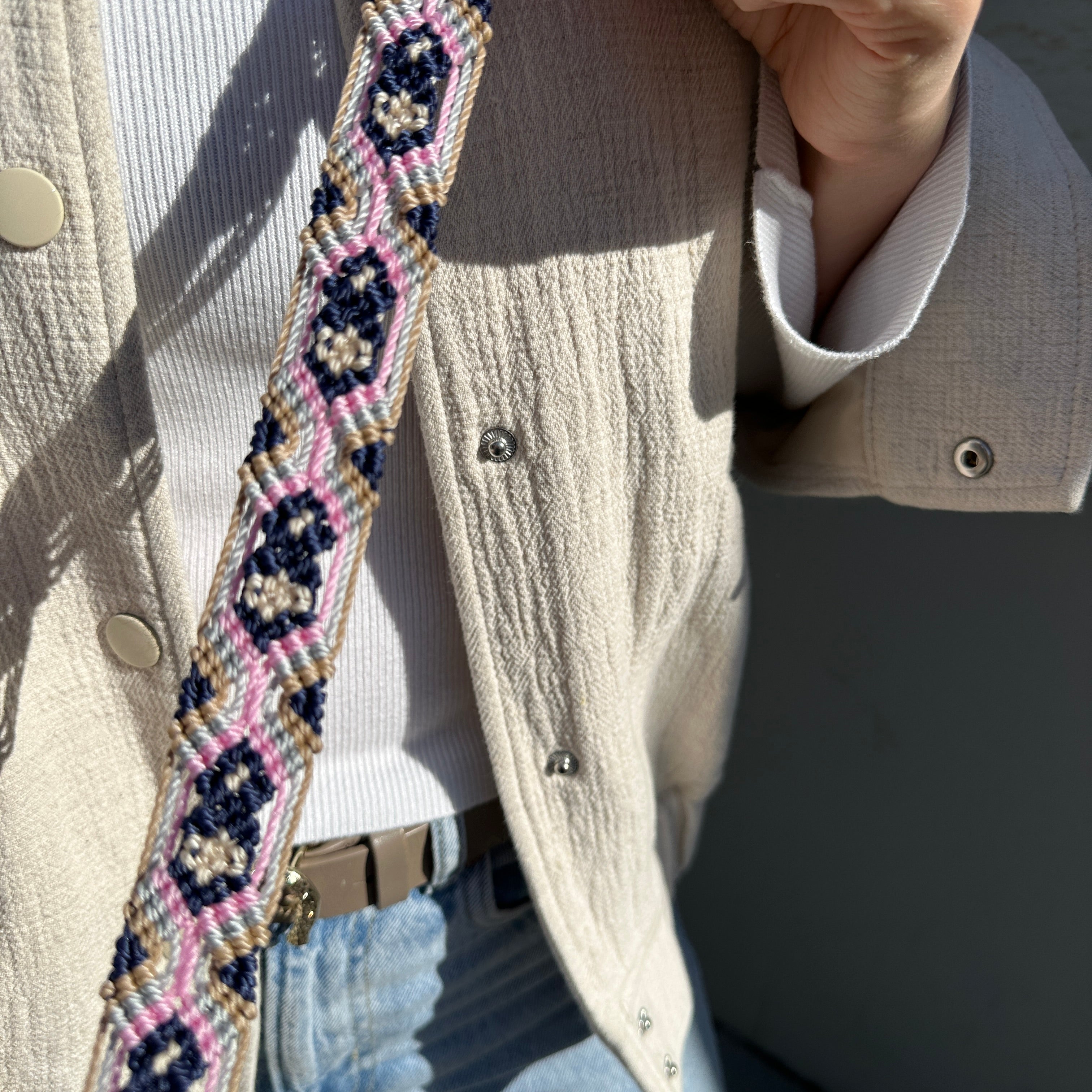 Navy Blossom Slim Phone Strap