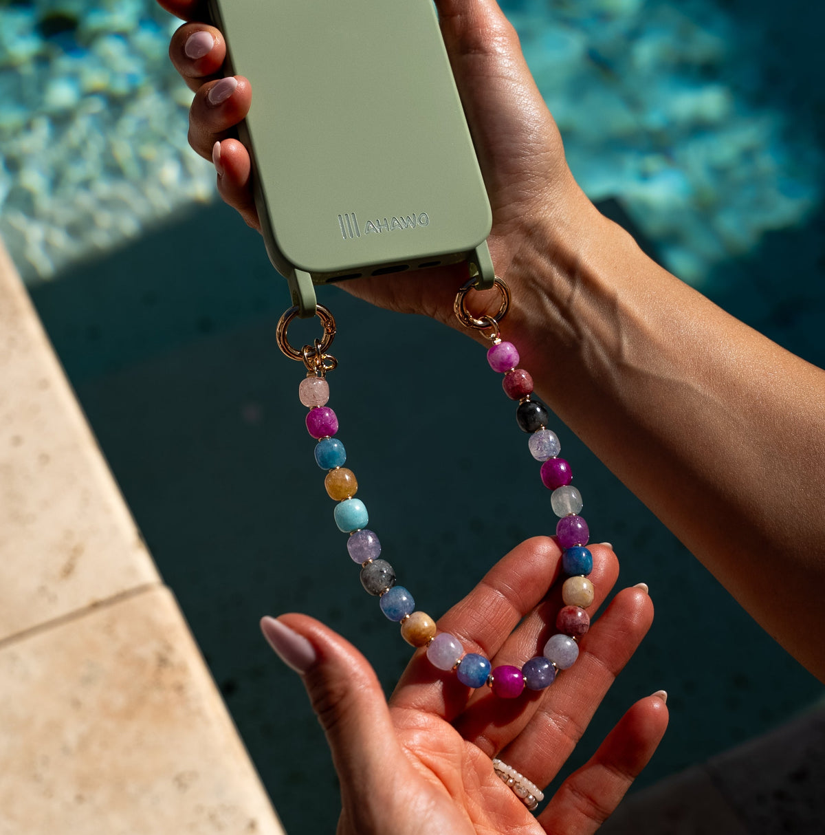 Short Natural Stone Phone Strap Multicolor