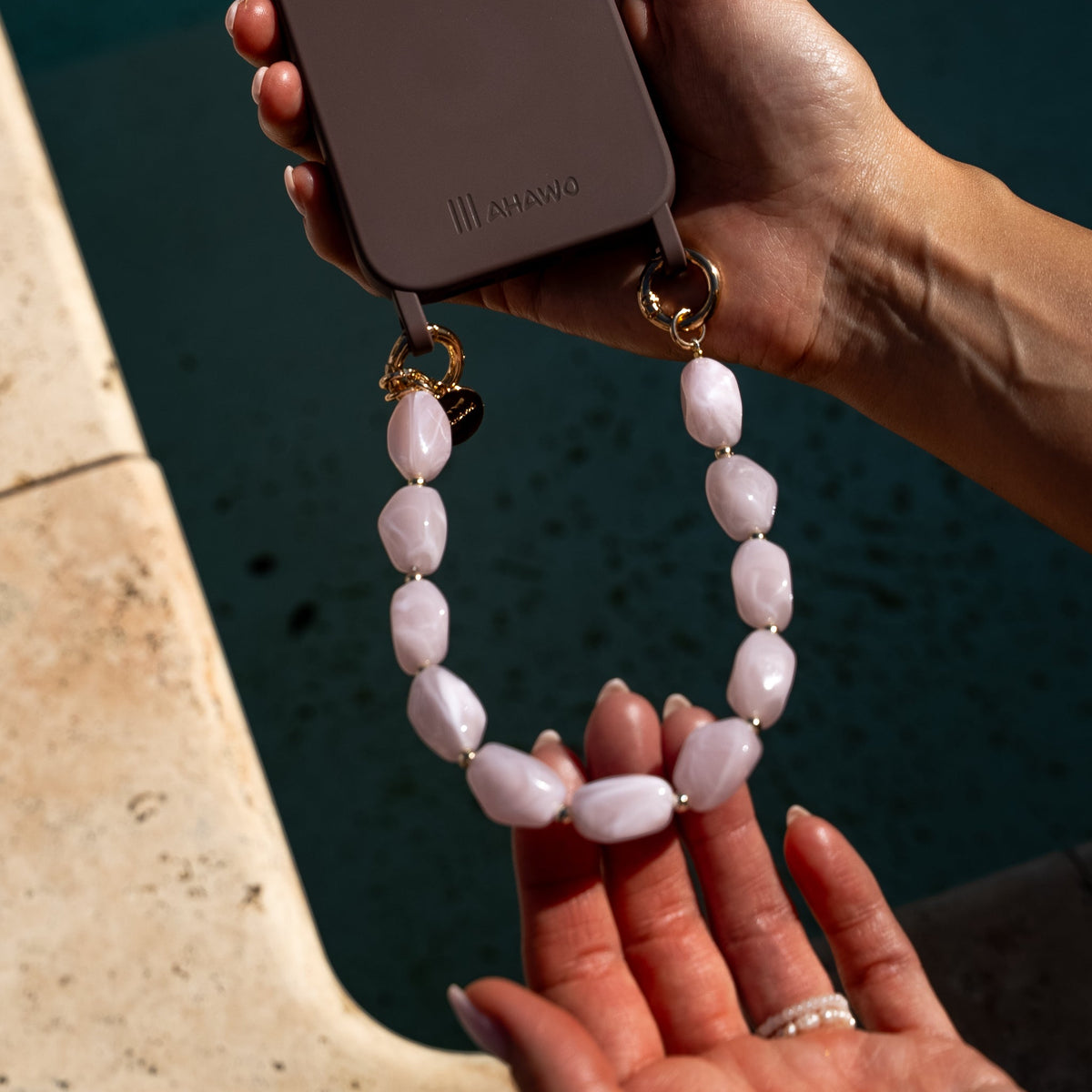 Short Stone Phone Strap Pink