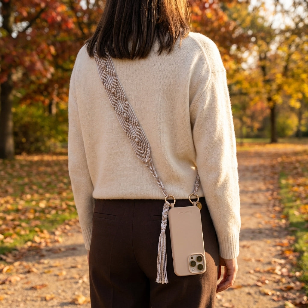Cashmere Tones Phone Strap Set with Beige iPhone Case