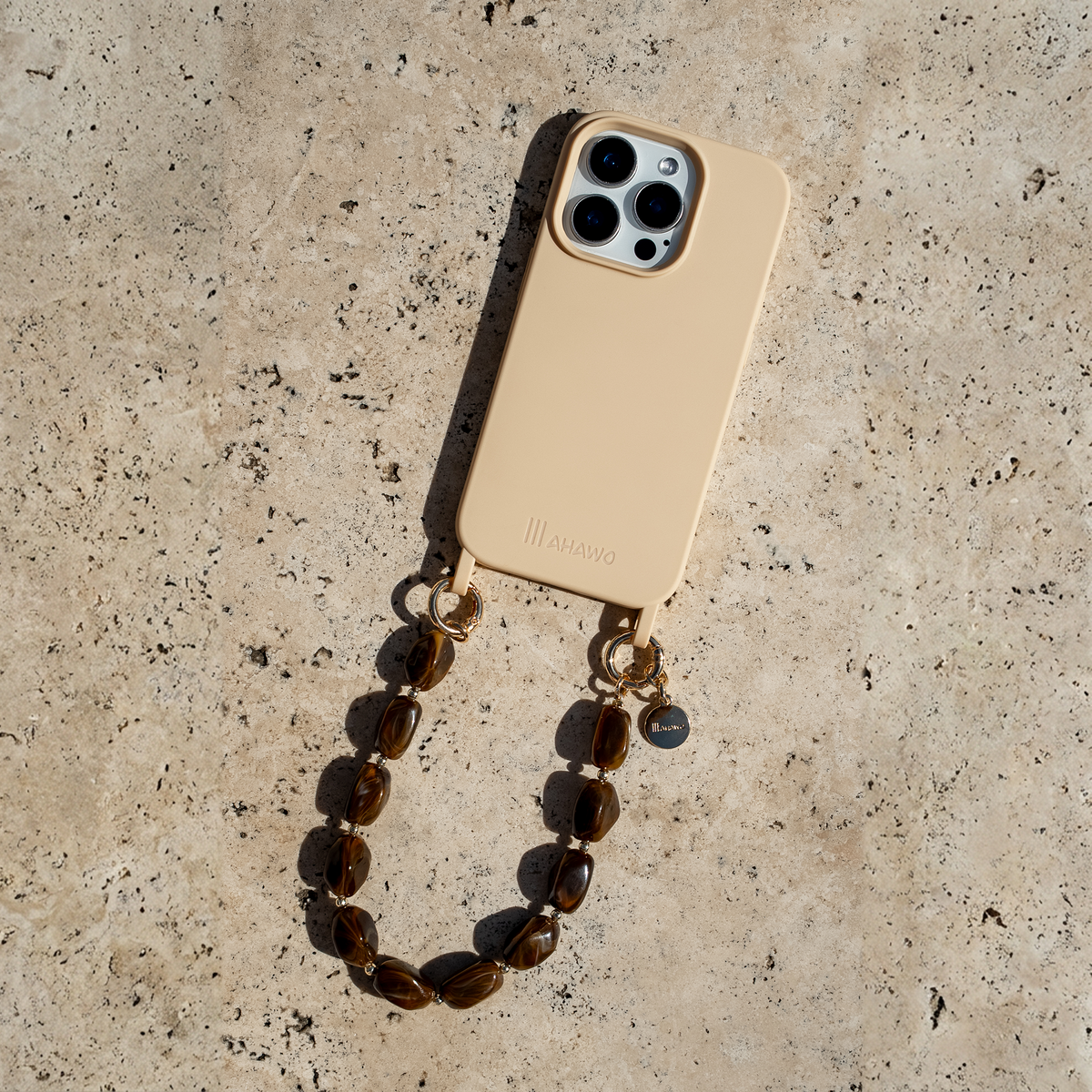 Short Stone Phone Strap Brown