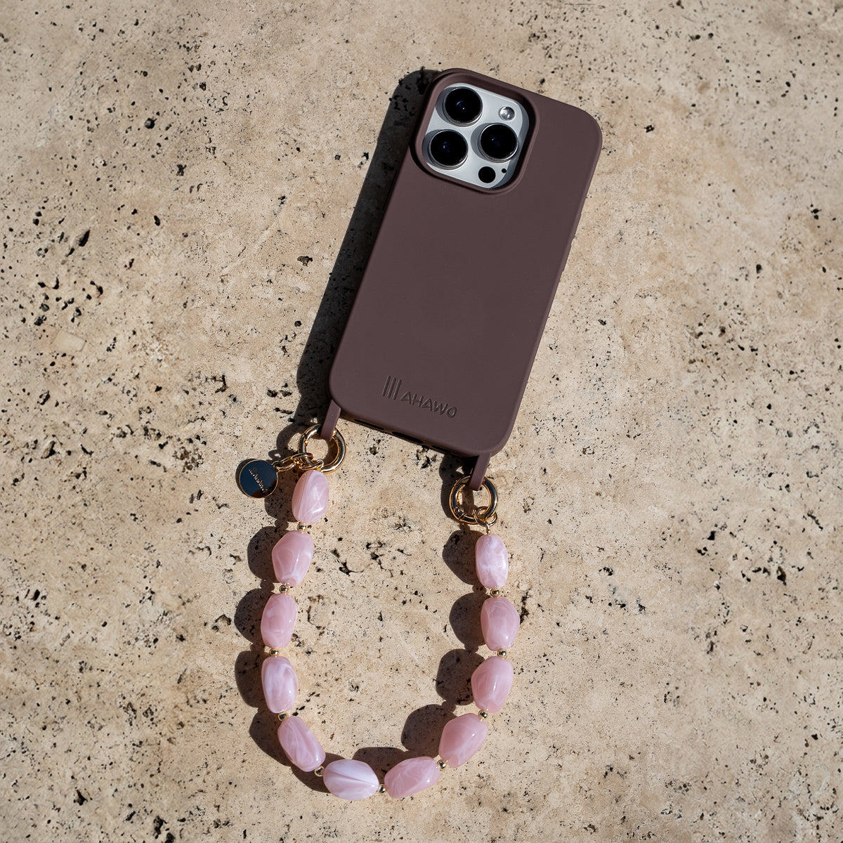 Short Stone Phone Strap Pink