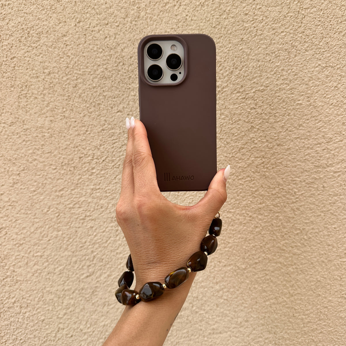 Short Stone Phone Strap Brown